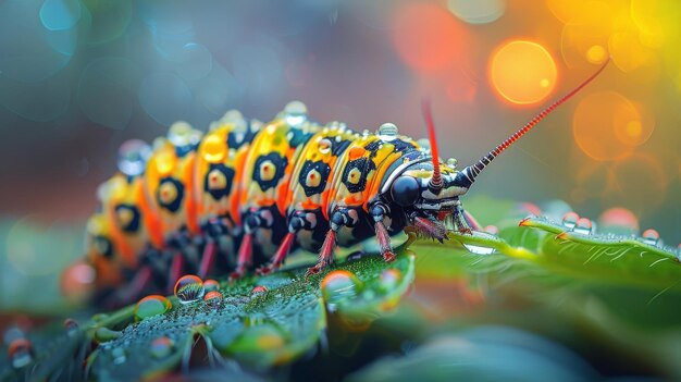 Close Up of a Caterpillar on Green Surface