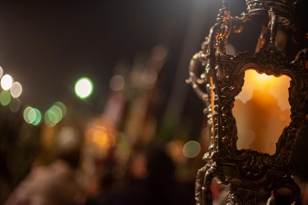 close up of a catholic night procession