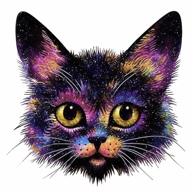 A close up of a cats face with a galaxy background generative ai