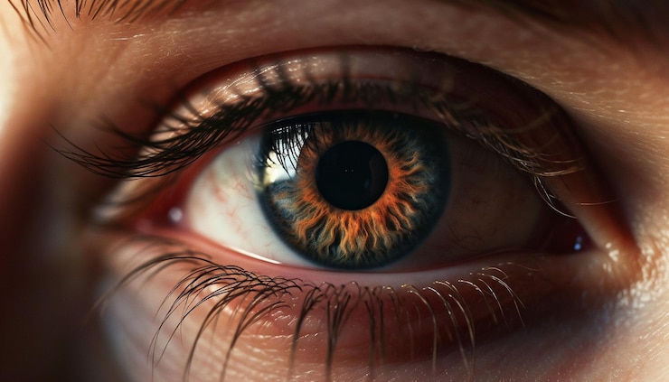 Photo close up of a caucasian woman eye looking at camera green iris generated by artificial intelligence