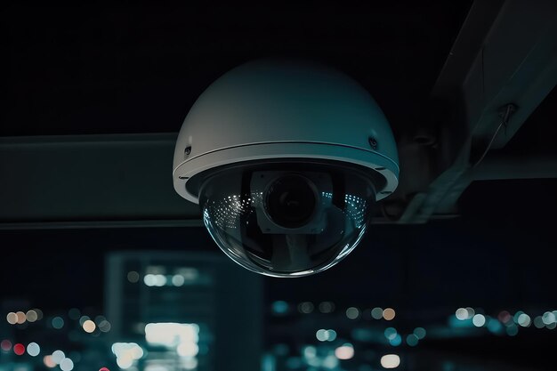 복사 공간 AI와 함께 CCTV 카메라 배경의 클로즈업