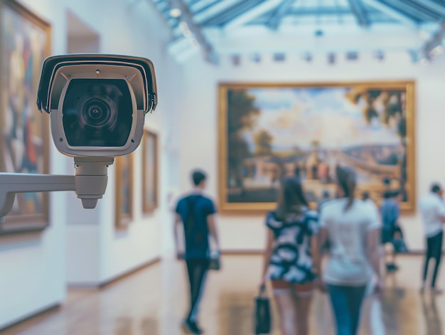 Foto close-up cctv camera in het museum