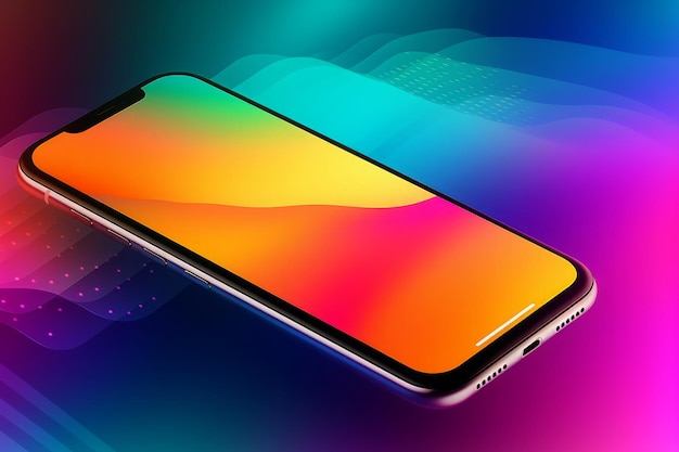 A close up of a cell phone on a colorful background Generative AI