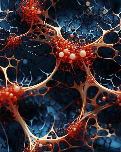 a close up of a cell structure with many cells and small balls generative ai