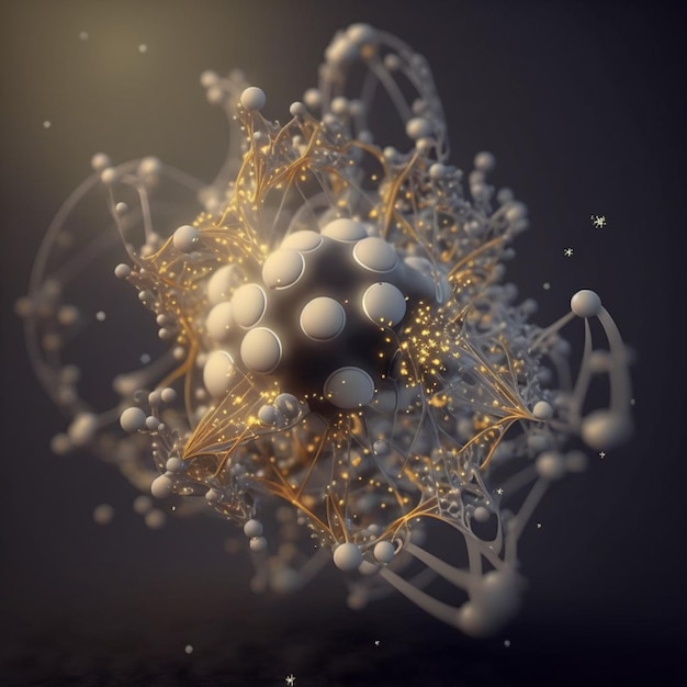 a close up of a cell with many spheres and a string generative ai