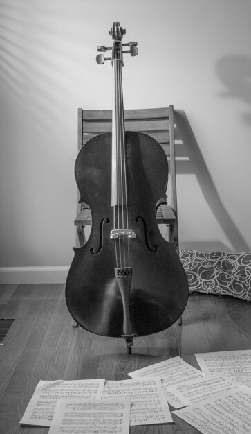 Photo close-up of cello at home