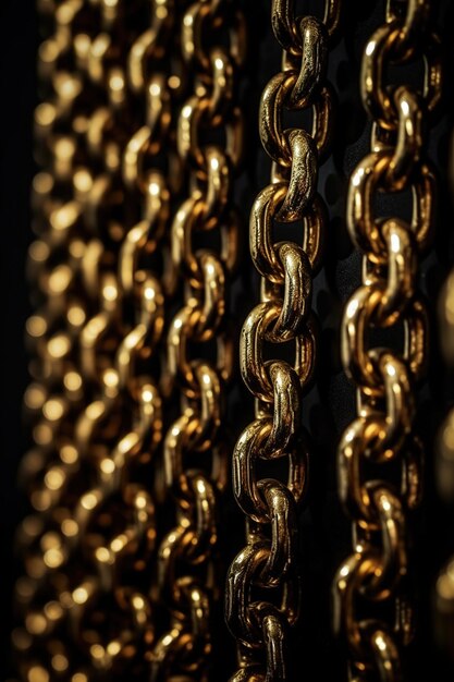 A close up of a chain that has gold chains on it