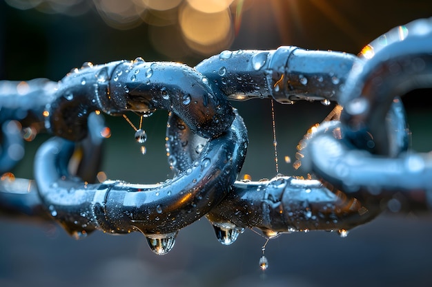 Photo close up of chain with water droplets generative ai