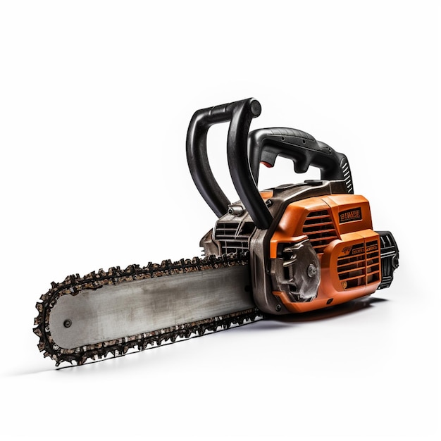 Photo a close up of a chainsaw on a white surface generative ai