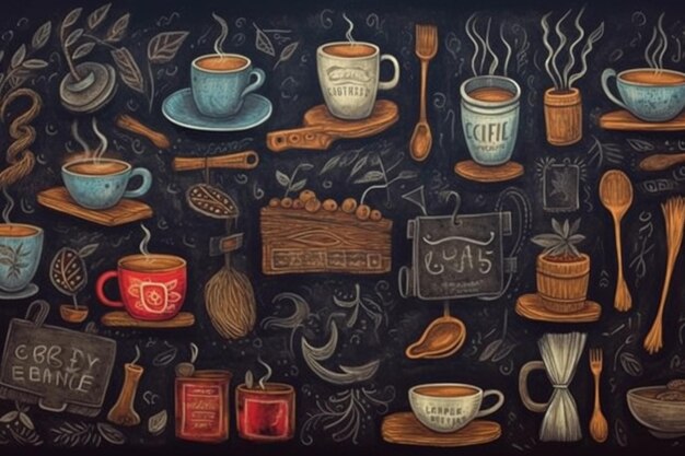 Photo a close up of a chalk board with various coffee items generative ai