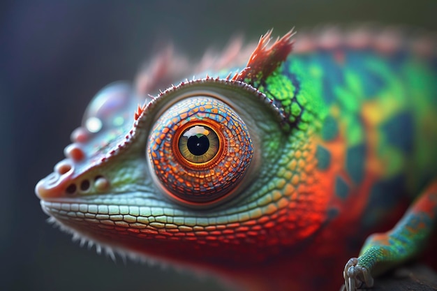 A close up of a chameleon's head