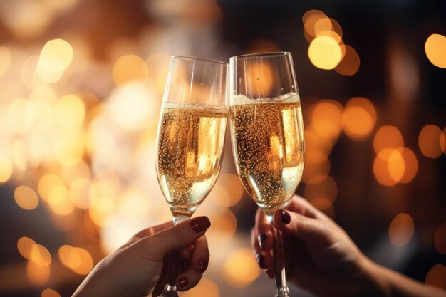 Близкий взгляд на бокалы шампанского, звенящие во время празднования Генеративный ИИ