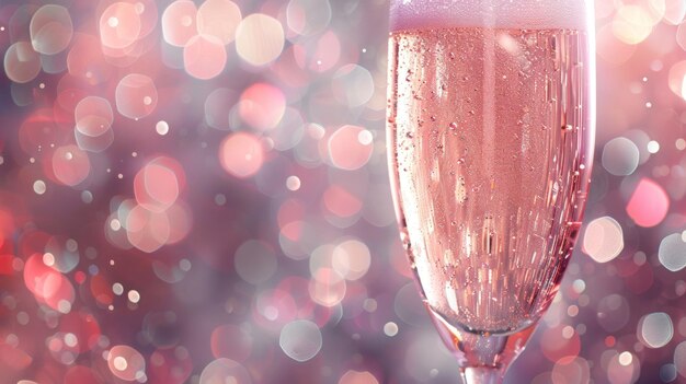 Foto close-up champagne glazen op een wazige glinsterende roze achtergrond