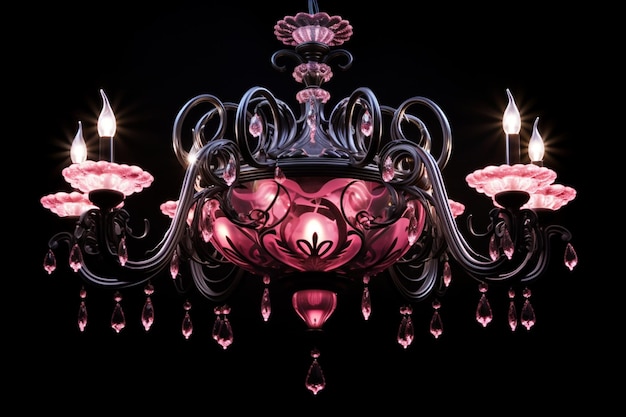 a close up of a chandelier with pink crystals and a crown generative ai