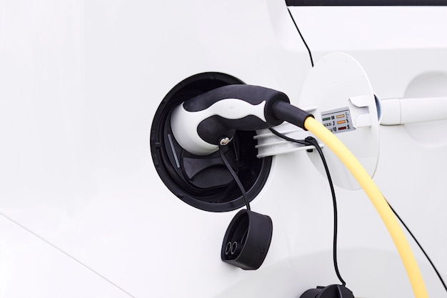close up charging electric car