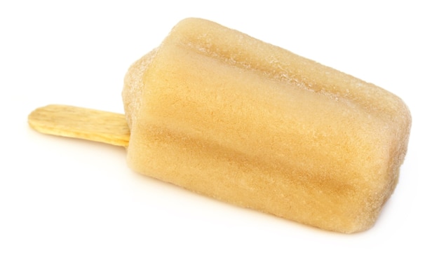 Close up of cheap ice cream over white background