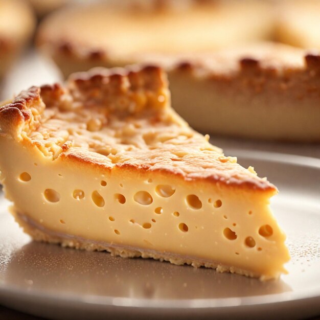 Close up of a Cheese Pie foreground sharp with bokeh backgroud ai generative