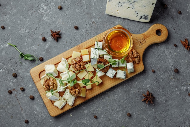 Close-up of a cheese plate.