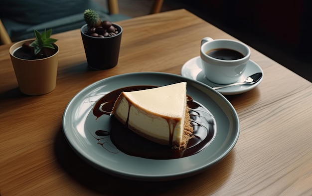 カフェの背景にチーズケーキをクローズ アップ 甘いデザート ベーカリー食品 AI が生成