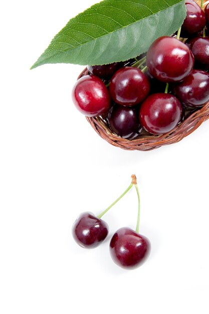 Close-up of cherries against white background