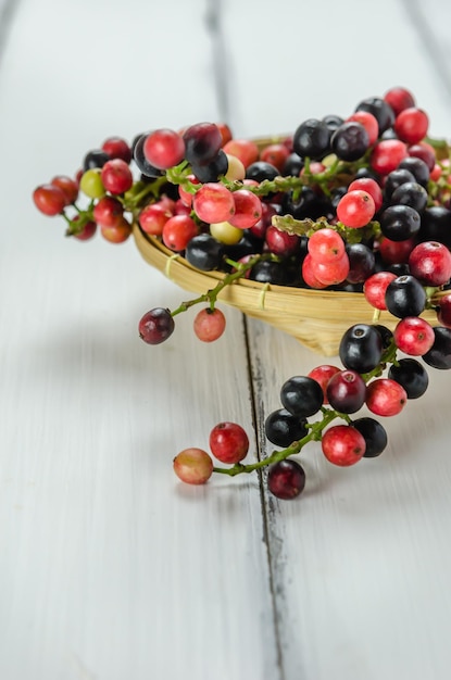 close-up of cherries on table
