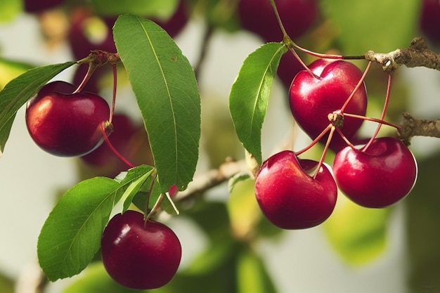 A close up of cherries on a tree