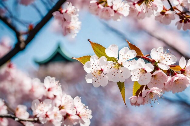 Photo a close up of a cherry blossom tree with a blurry background