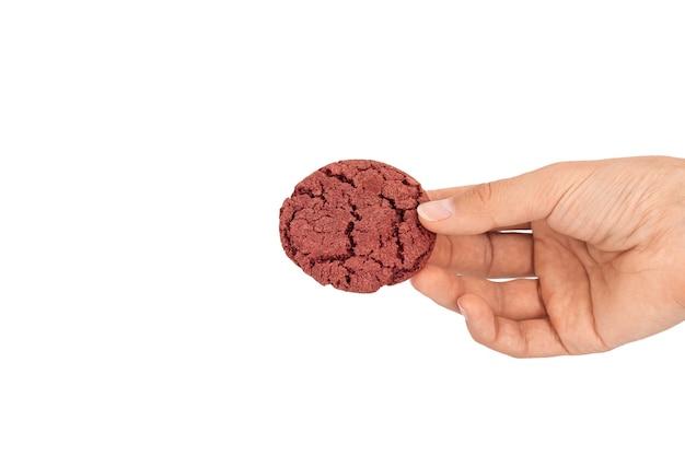 Close up cherry velvet cookies in studio