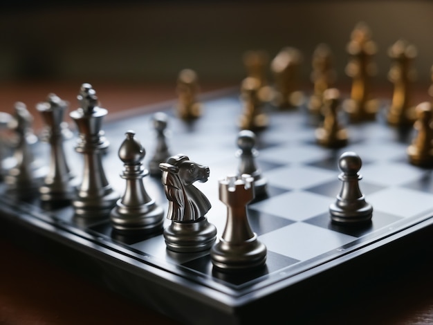 Close up of chess board on the table