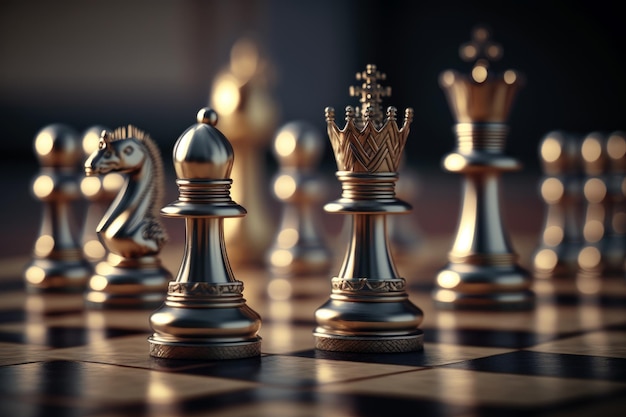 Close up chess competition game board business chess figure strategy management Generative AI