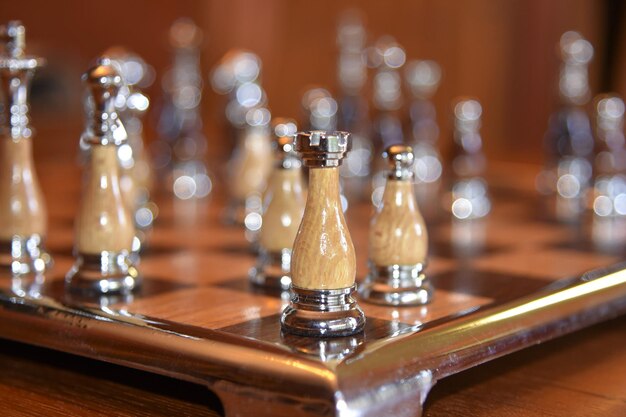 Close-up of chess pieces on board