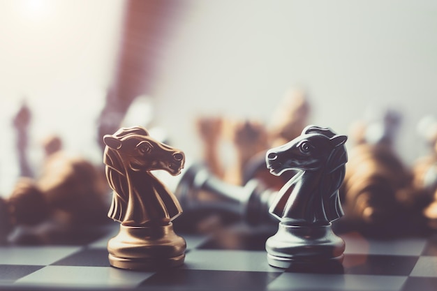 Close-up of chess pieces on board