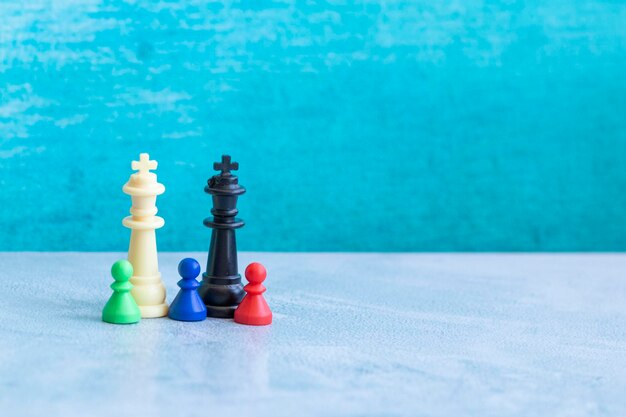 Close-up of chess pieces on table