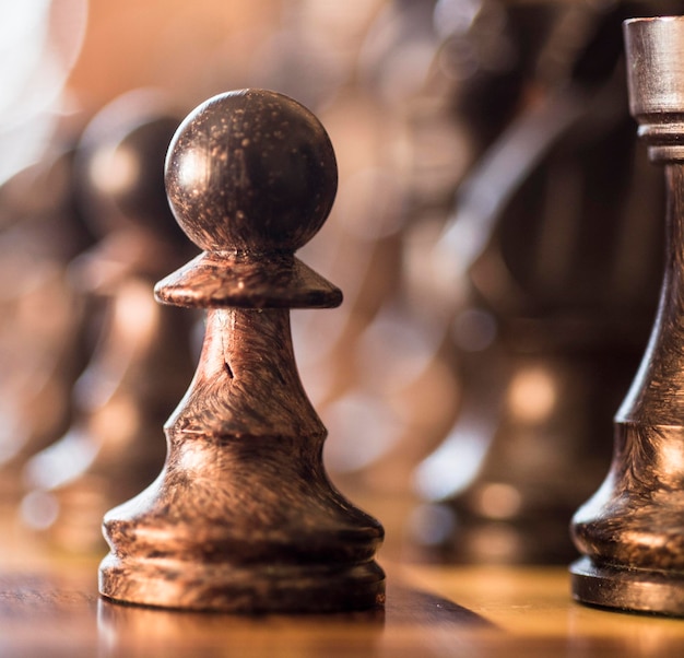 close-up of chess pieces