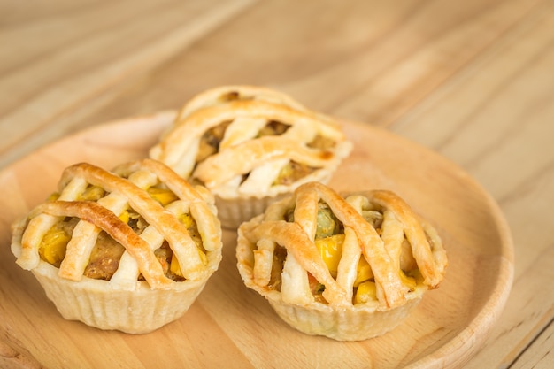 Close up Chicken Pie on wooden dish