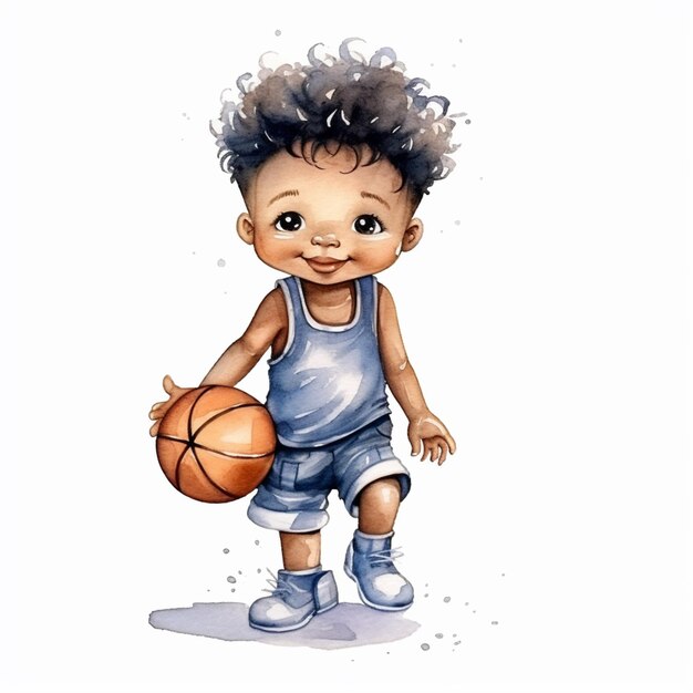 a close up of a child holding a basketball ball on a white background generative ai