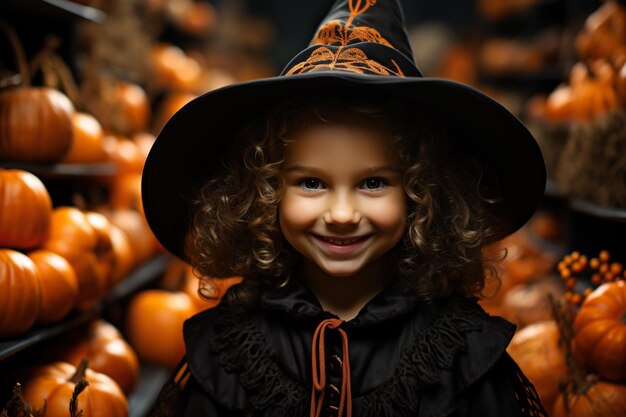 Photo close up child in witch costumes