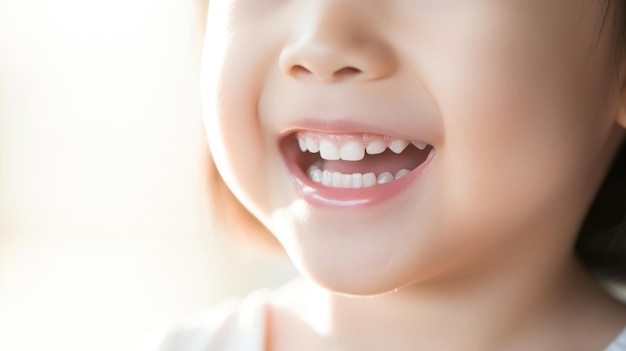 A close up of a childs smile ai