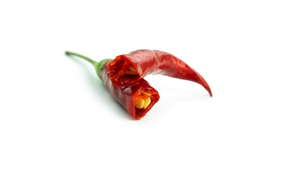 Close-up of chili peppers on a white background