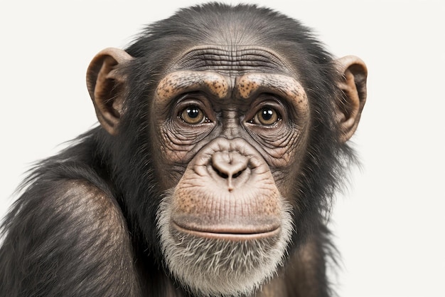 Крупный план шимпанзе на белом фоне очень высокого качества Генеративный AI AIG16