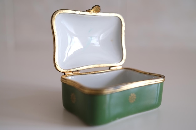 close-up of china box on table