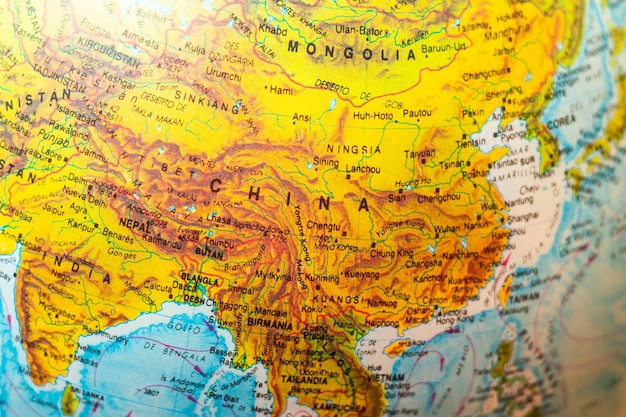 Photo close up of china on the world map map of china on the world map