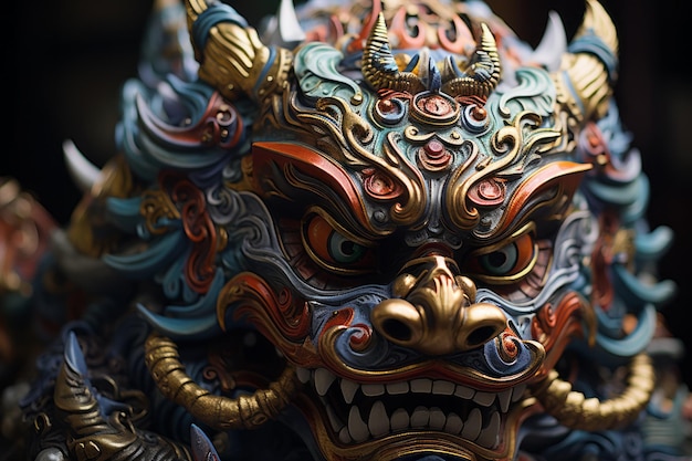 a close up of a chinese dragon statue