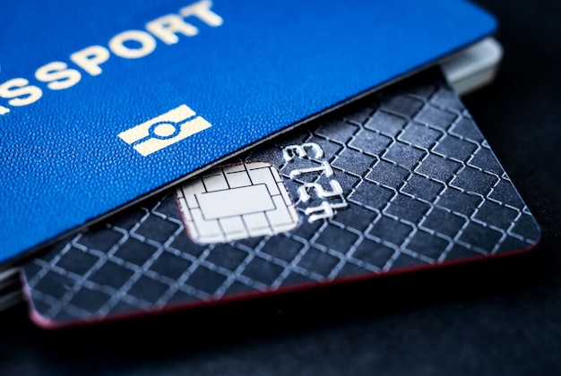 Close up on chipped credit card and pasport