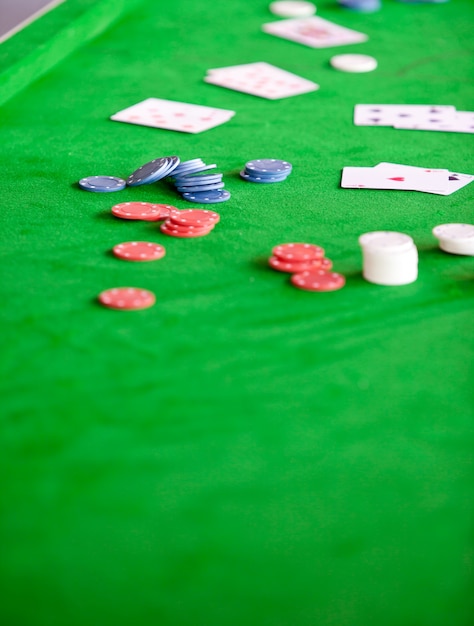 Close-up of chips and cards