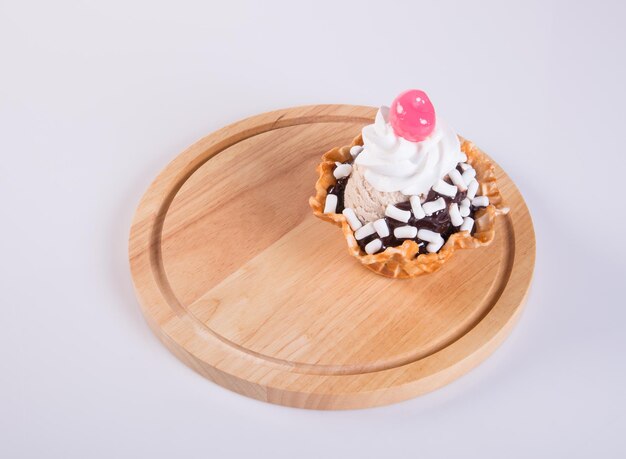 Close-up of chocolate cake on table against white background