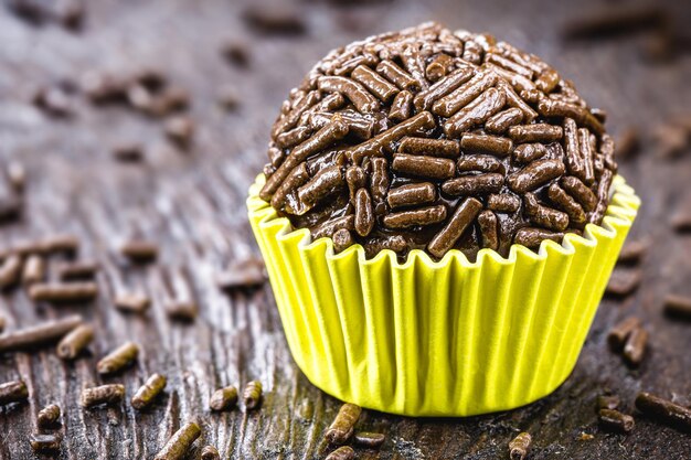 Close-up of chocolate cake on table