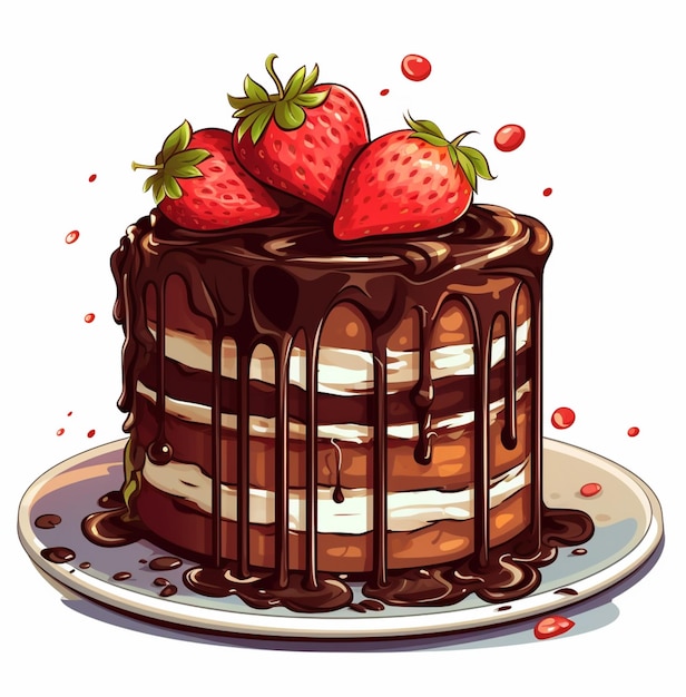 상단 생성 ai에 딸기가 있는 초콜릿 케이크 클로즈업