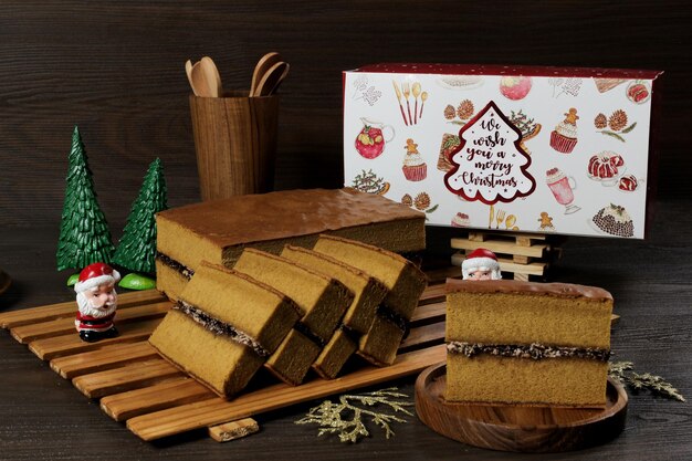 Close up of Chocolate cake on a wooden