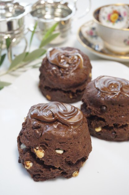 Foto close-up di una torta di cioccolato